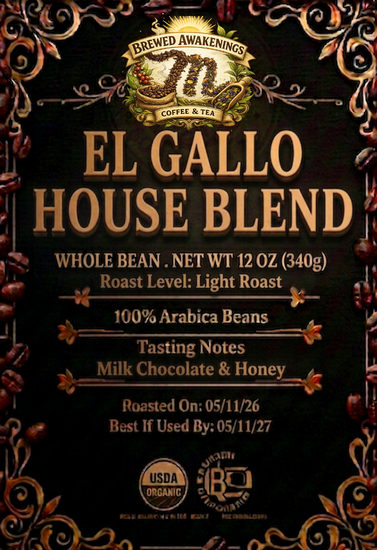 El Gallo House Blend — Light Roast Whole Bean Coffee, 12oz