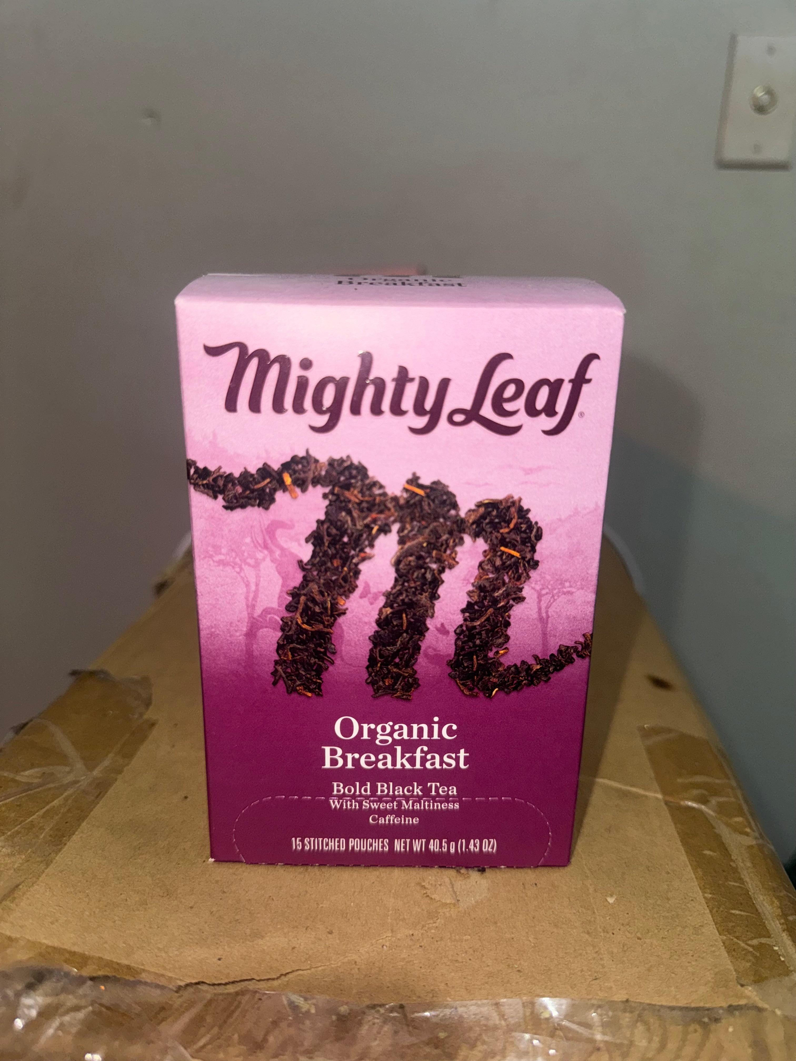 Mighty Leaf Whole Leaf Organic Breakfast Tea, 15 Tea Bags Individual Pyramid-Style Tea Sachets Of Organic Caffeinated Black, Delicious Hot Or Iced, Sweetened Or Plain