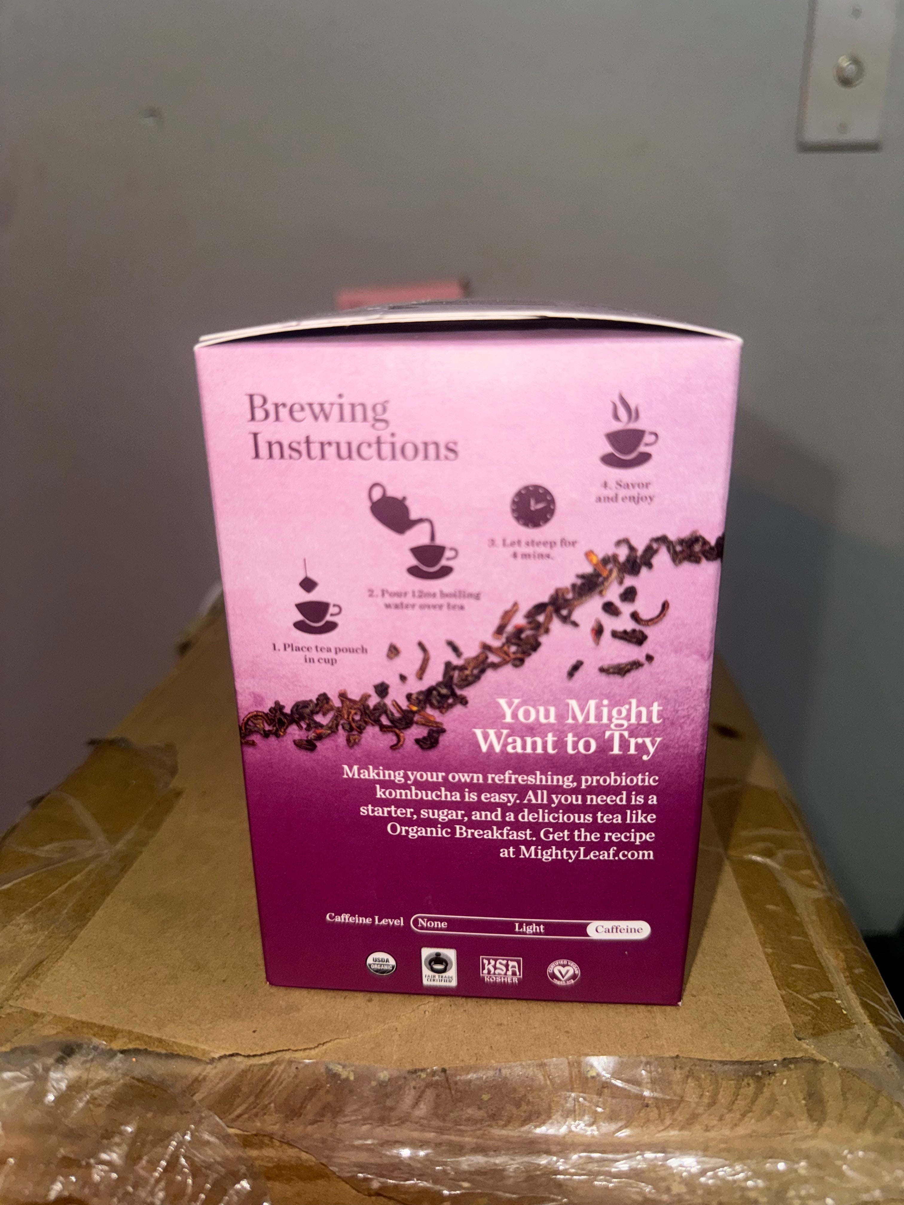 Mighty Leaf Whole Leaf Organic Breakfast Tea, 15 Tea Bags Individual Pyramid-Style Tea Sachets Of Organic Caffeinated Black, Delicious Hot Or Iced, Sweetened Or Plain
