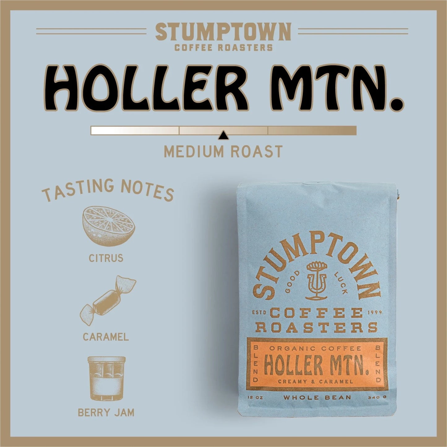 Organic Holler Mountain — Medium Roast Whole Bean Coffee, 12oz