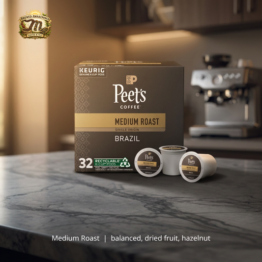 Single Origin Brazil Medium Roast Single Serve Coffee Pods, 32 Count