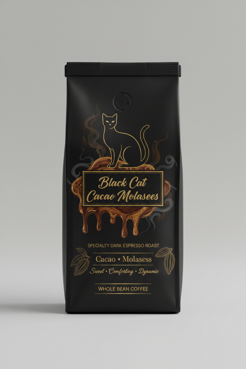Black Cat Cacao Molasses Specialty Coffee Notes of Cacao and Molasses 12 oz